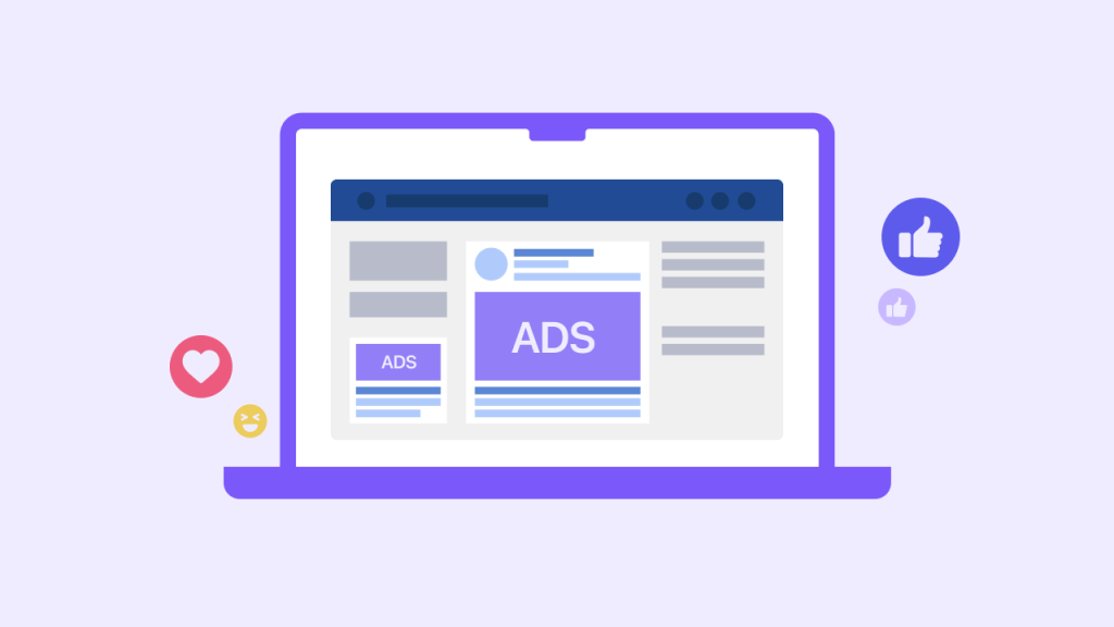 An animated laptop displaying ads.